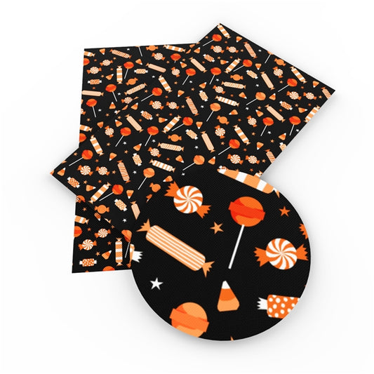 Orange and Black Halloween Candy Faux Leather Sheet