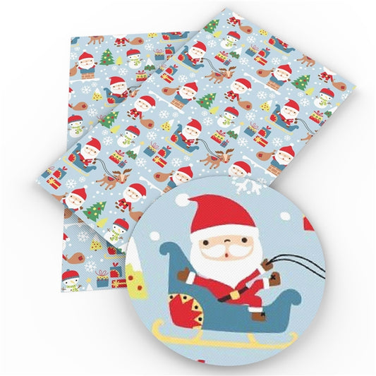 Santa in a Sleigh with a Blue Background Faux Leather Sheet