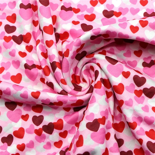 Red and Pink Heart Double Brushed Poly Fabric
