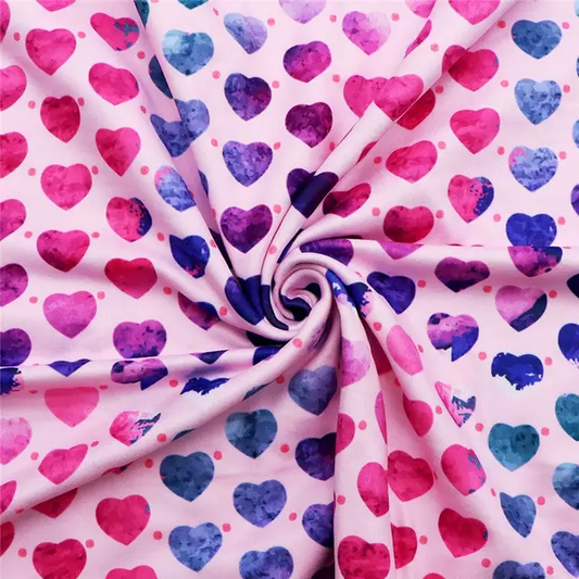 Pink and Purple Heart Double Brushed Poly Fabric
