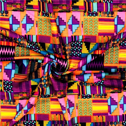 Purple Kente Double Brushed Poly Fabric
