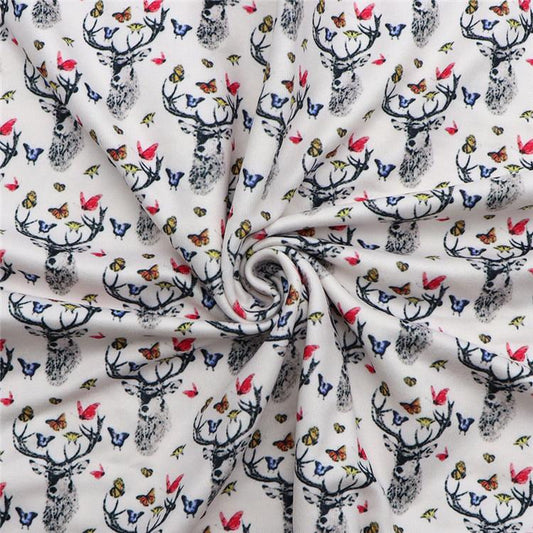 Deer with Butterflies Double Brushed Poly Fabric