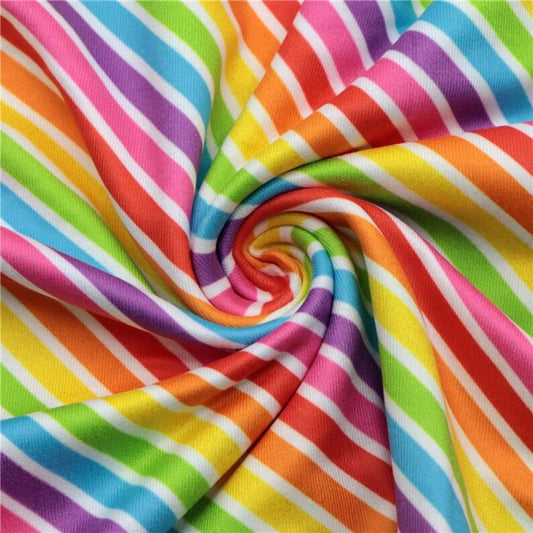 Diagonal Striped Rainbow Double Brushed Poly Fabric